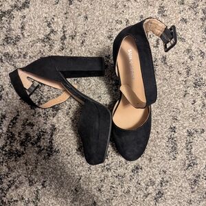 Sun + Stone Black Mary Jane Heels with Chunky Block Heel